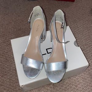 ALDO Villarosa Silver Strappy Block Heel